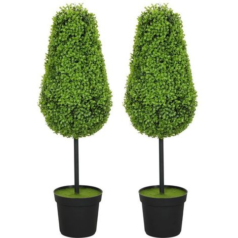 Lot de 2 buis artificiels en forme de goutte de 90 cm, plantes décoratives modernes en plastique livrées avec pot (1/5)