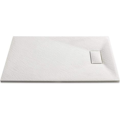 Piatto Doccia Spessore 2.6 Cm Resina SMC Effetto Pietra Stone Ardesia Antiscivolo Riducibile Filopavimento Con Griglia Di Copertura Bianco 100x100 Cm - Misura: 80 x 80 Cm