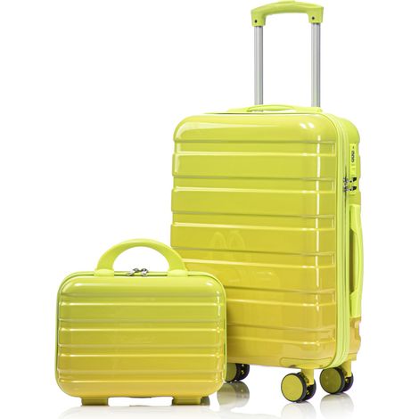 Ensemble de valises PC 2 pièces 14"/20" à roulettes pivotantes avec serrure à combinaison et trousse de toilette 14" (Vert)