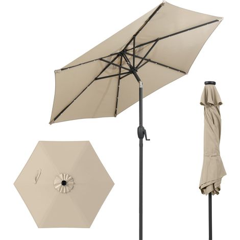 230 cm Sonnenschirm mit LED-Solarbeleuchtung und Kurbel