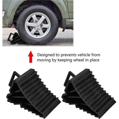 Radkeil für Pkw, 2 Stück Gummiradkeile, Anhängerkeil, Reifenstopper, Anti-Rutsch-Radkeil für Lkw-Reifen, schwarzer Block als Reifenstopper für Pkw, Lkw und Anhänger (1/4)