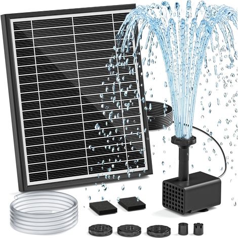 Pompe Solaire pour Fontaine à Oiseaux, Pompe à Eau Solaire 5,5 W avec câble d'alimentation de 3 m, Support de Sol réglable, 5 Modes de pulvérisation et Tuyau de 1,2 m, Protection Contre Le Sec et (1/5)