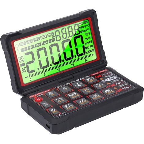 Multimètre Numérique RPM Mesure d'angle de Séjour Détection NCV Multimètre à Bascule Rechargeable USB, de Batterie 1800 MAh avec Affichage Clair, Automatique avec Précision, (1/5)