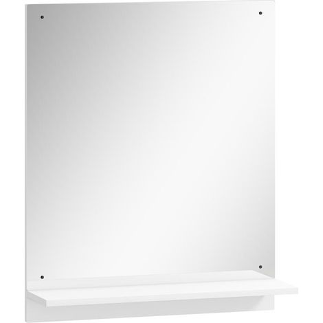 Miroir de salle de bain, miroir mural 50 x 60 cm avec étagère, convient aux entrées, couloirs, etc., blanc. Ce produit d