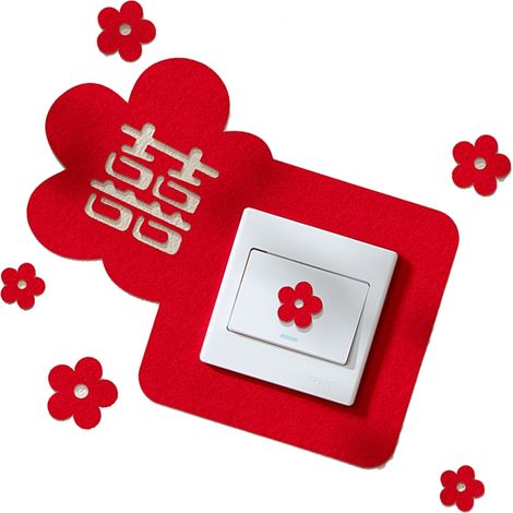 Stickers muraux chinois pour interrupteur de mariage, en tissu non tissé, « Double Bonheur », rouge. (1/5)