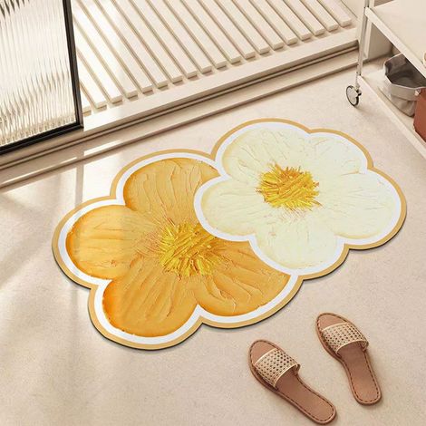 Tapis De Bain - Forme Fleur - Absorption Rapide De L Eau - Semelle Antidérapante En Caoutchouc - Pour Salle De Bain Douche Entrée - 1 Pièce (1/4)