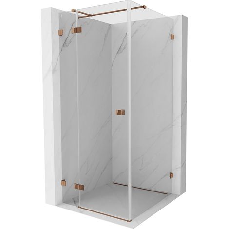 Mexen Lunar T Schwenkbare Duschkabine links 80 x 80 cm, transparent, Roségold - 834T-080-080-60-00-L