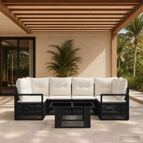 vidaXL Set Divano da Giardino 7 pz Nero e Bianco Crema polyrattan (1/5)