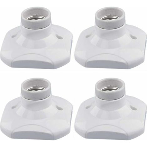 Portalámparas LED E27, casquillo cerámico E27 y base de plástico, casquillo de pared E27, casquillo E27 blanco con aro para iluminación de pasillo, techo y balcón, paquete de 4