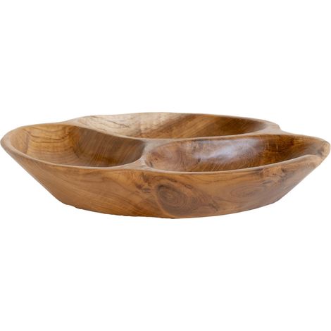 Ciotola piatta Nola in teak naturale con scomparti organici ø30x5 cm