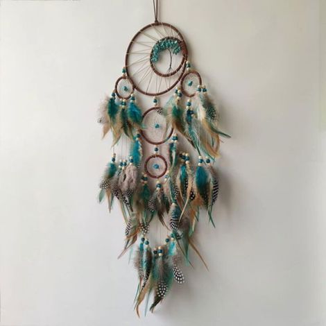 Attrape-rêves ethnique - Unbrand - Plumes bleues et brunes - Longueur 62 cm - Décoration murale - Style ethnique (1/5)