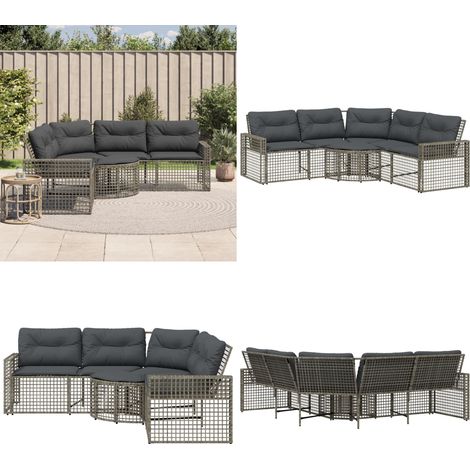 vidaXL Gartensofa in L-Form mit Kissen und Fußbank Grau Poly Rattan (1/5)