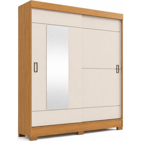 Befara – Armario ropero con cajones Bayron – Puertas correderas – Espejo vertical 125 x 35 cm – 163 x 48,5 x 200 cm – Melamina alta resistencia (1/5)