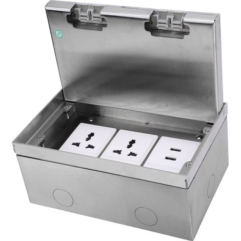 Prise de sol encastrée 16 A 4000 W, 2 prises, 2 ports USB, style marbre, pour bureau ou école. (1/5)