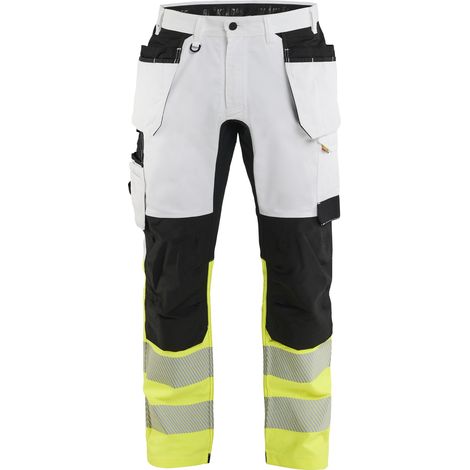 Pantalon de travail peintre haute-visibilité poches flottantes - Blanc/Jaune fluo M - FR(44) - SE(C50) - Longues