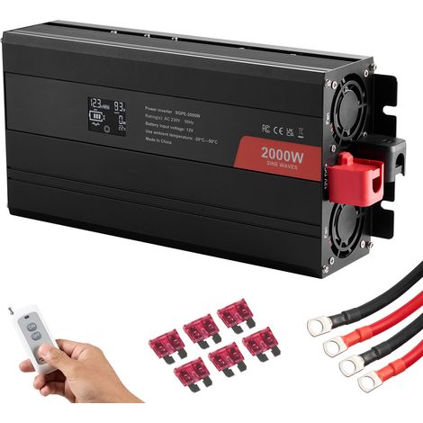 Mophorn Inversor de Corriente de Onda Sinusoidal Pura Inversor de Corriente 2000 W CC 12 V a CA 230 V con 2 Salidas de CA, 2 Puertos USB,1 Puerto Tipo C y Control Remoto para telefonos inteligentes,PC (1/5)