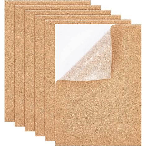 6 selbstklebende Korkplatten, 29 x 21 cm, 4 mm dick, zur Wanddekoration, Büro, Schule (1/5)
