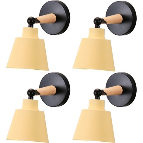 4-pack Modern Wall Light Fixture Wooden Metal Wall Lamp Adjustable Interior Wall Sconce Light Yellow Ø12cm (1/5)
