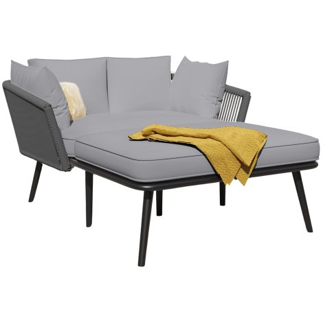 Salon de jardin canapé 2 coussins oreillers transat déhoussable gris