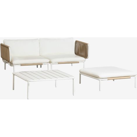 SKLUM Gartenset mit 2-teiliger modularer Sofagarnitur mit 2 Eckmodulen, Couchtisch und Hocker aus Roubly-Stahl Beige Mandel Rose