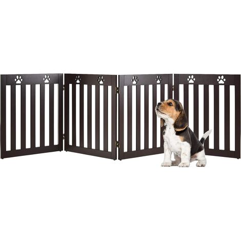 COSTWAY Cancelletto di Sicurezza Pieghevole, Barriera per Animali Domestici, in Legno, 4 Pannelli, 203 x 60 x 1,5 cm (Marrone) (1/5)