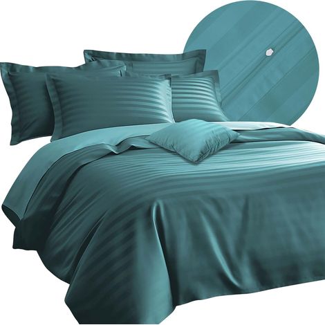 Bettwäsche-Set 220x200 cm, Baumwolle mit Bambusfaser, Meeresfarbe, 7-teilig (1/5)
