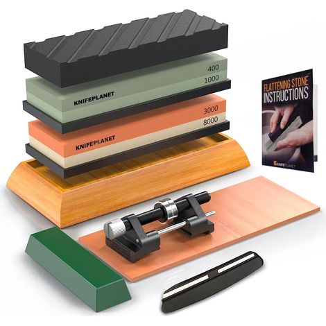 couteau set 400/1000 pierre affûtage et 3000/8000-grit professional, safe affûteur whetstone comprend aplanissement, base de bambou et 2 nonslip en caoutchouc (1/5)
