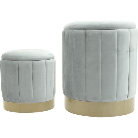 Pouf avec rangement Rebecca Mobili Avelos 44x35,5x35,5 Tissu Polyester Acier Gris Jaune Moderne ENSEMBLE 2 pcs (1/5)