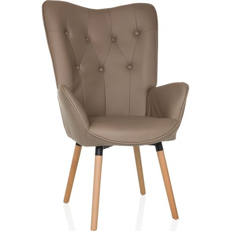Fauteuil à oreilles / fauteuil vintage HAVENIO I tissu beige hjh LIVING (1/5)