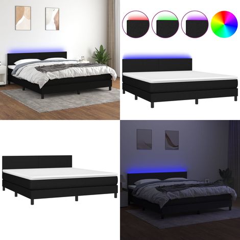 Boxspringbett mit Matratze & LED Schwarz 160x200 cm Stoff - Boxspringbett - Doppelbett - Schlafsystem - Lattenrost - Bettrahmen - Home & Living (1/5)