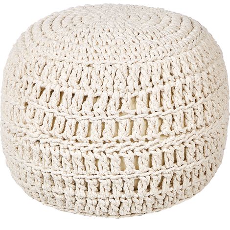 Puf redondo estilo boho en color beige fabricado en algodón con relleno EPS 40 x 40 cm Arpatu