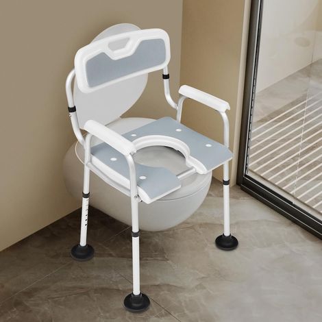 Multifunctional Shower Chair with Wheels for Toilet, Height Adjustable Dining Chair with Armrests, Toilet Seat for Elderly and Disabled (Grey, 150kg) (1/5)