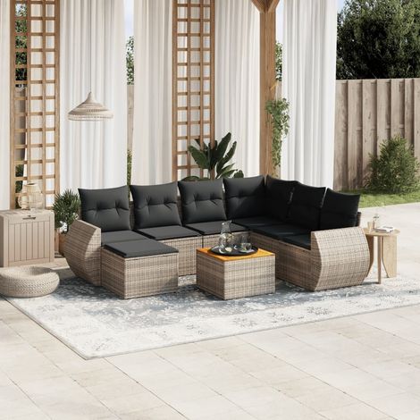 8-tlg. Garten-Sofagarnitur mit Kissen Grau Poly Rattan (1/5)