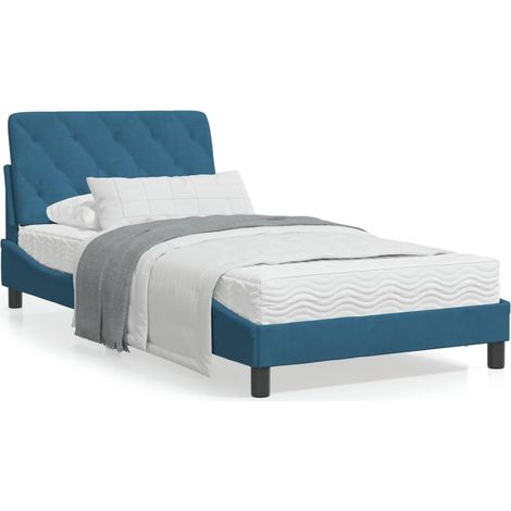 vidaXL Letto con Materasso Blu 100x200 cm in Velluto (1/5)