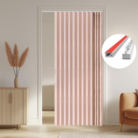 Rideau 100 % occultant - Système de rails - Porte pliante invisible avec système magnétique - Pour chambre à coucher et salon - Avec système de rails - Rose - 140 x 201 cm (l x H) - 1 pièce (1/5)