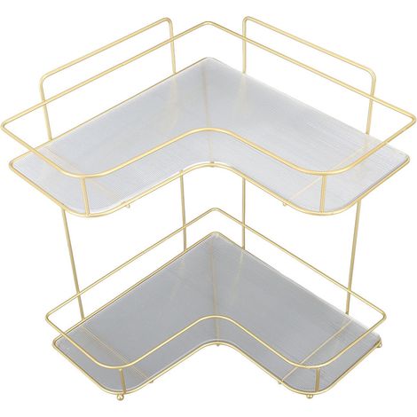 Organizador de esquina para baño, gran capacidad, dos niveles, acrílico y metal, diseño transparente para inodoro/cocina/encimera. (1/5)