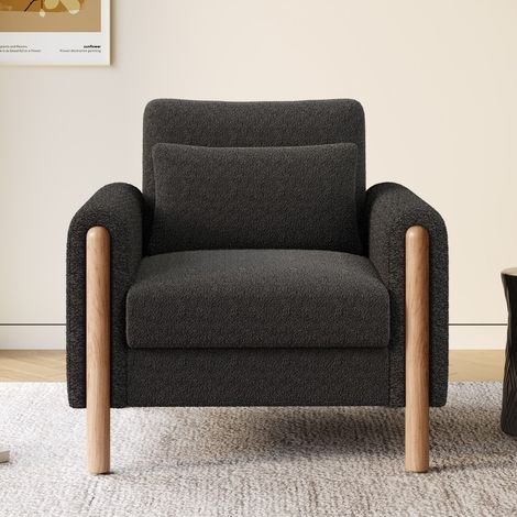 Canapé droit moderne-Accoudoirs et coussin épais-Confortable-Rembourrage doux-Fauteuil relax-Salon/Bureau-Gris-87x83x88.5(cm) (1/5)