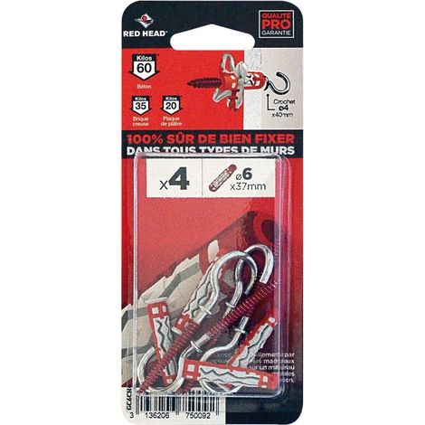 Paquete de 4 tacos de pared MX, gama de colores RED HEAD, 6 x 37 mm RED HEAD