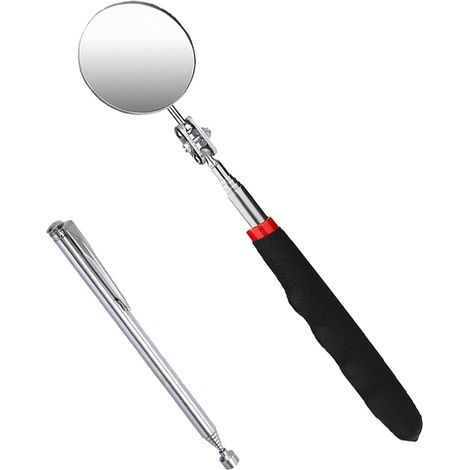 2 Pièces Miroir Mecanique Auto Extensible Jusqu'à 73cm,360 ° Rotatif Rond Aimant Telescopique,Miroir Mecanicien avec Poignée Allongée,Aimant Mecanique pour Inspection et Réparation Automobile