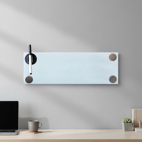 Melko Glasmagnettafel, Whiteboard, Glasboard, Magnetwand, Pinnwand, 60 x 20 x 0,4 cm, Weiß