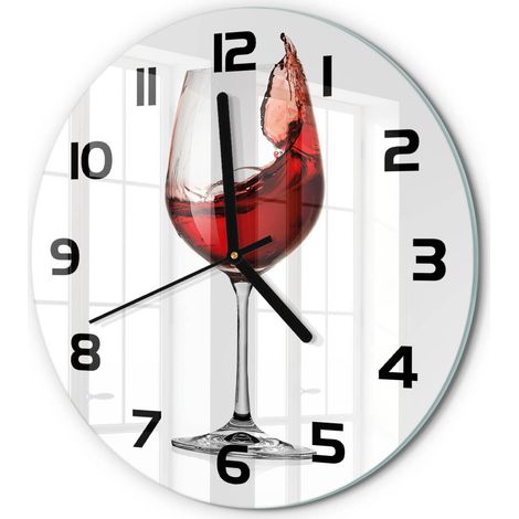 Horloge Murale Ronde Décoration Cuisine en Verre Trempé Silencieuse Moderne Vin rouge fi 30 cm (1/5)