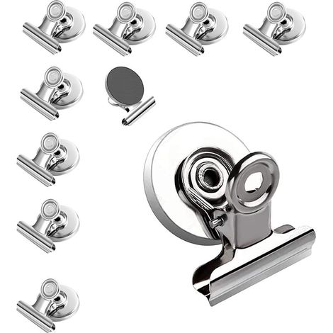 Aimants Tableau Magnétique,10 Pcs Clips Magnétiques en Métal Robuste Agrafes Magnétiques en Métal Clip Magnétique Frigo Aimant pour Bureau,École,Tableau Magnétique et Réfrigérateur (1/5)