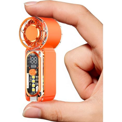 Mini ventilateur portable, 100 vitesses réglables, affichage numérique, rechargeable par USB-C, longue autonomie, petit format (orange) (1/5)