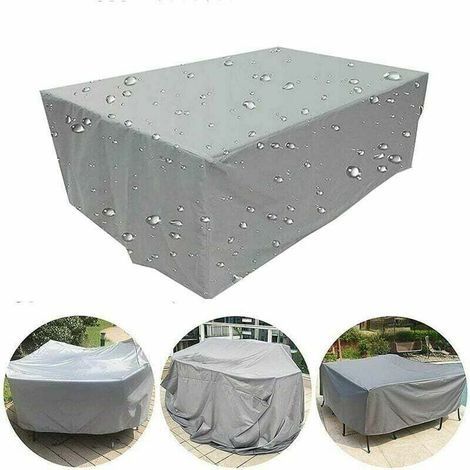 Housse pour Table de Jardin, Rectangulaire Housse de Protection Bâche Imperméable pour Mobilier Salon de Jardin pour Table, Canapé, Inclinable, Chaises, Argent - 909090cm (1/5)