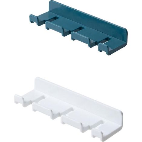 Porte-brosses à dents mural avec crochet pour dentifrice sans perçage, idéal pour la salle de bain et la chambre, lot de 2, blanc et bleu. (1/4)