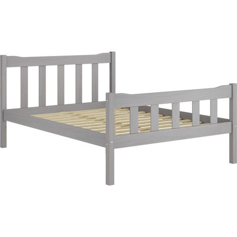 Havana Double Bed Frame - Pine/Metal - L200.8 x W145 x H96 cm - Grey/Pewter - Full Assembly Required