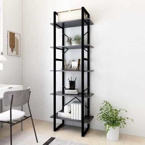 vidaXL 5-Tier Book Cabinet Grey 60x30x175 cm Engineered Wood (1/5)