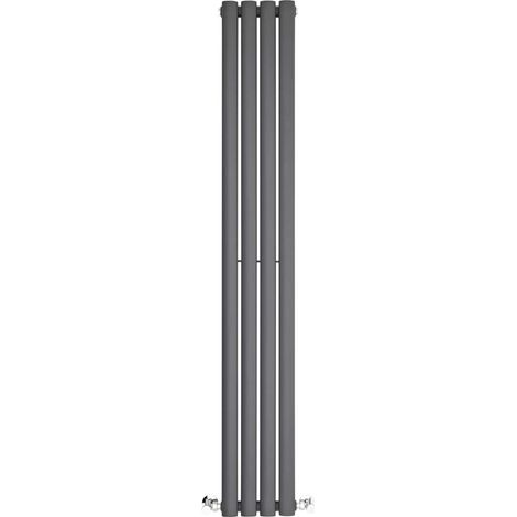 BestBathrooms - Modern Anthracite Vertical Column Double Oval Panel Radiator - 1400mm x 236mm (1/5)