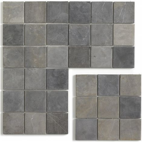Carrelage mosaïque (Boite de 1m²) / Plaque de mosaïque mur et sol en marbre naturel coloris Gris argent - 30 x 30 cm - PEGANE -
