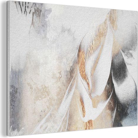 CUADRO ACÚSTICO Lujo - Abstracto - Oro - Blanco Absorbe el sonido 100x70 (1/5)
